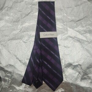 Tie Calvin Klein Purple Amethyst Plaid Checkered Ombre Silk Necktie Macy's NEW